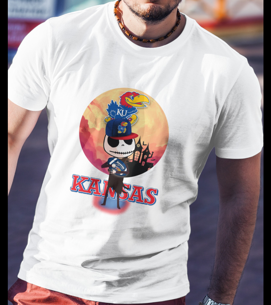 Kansas Jayhawks Jack Skellington Halloween Fan Gear T-Shirt