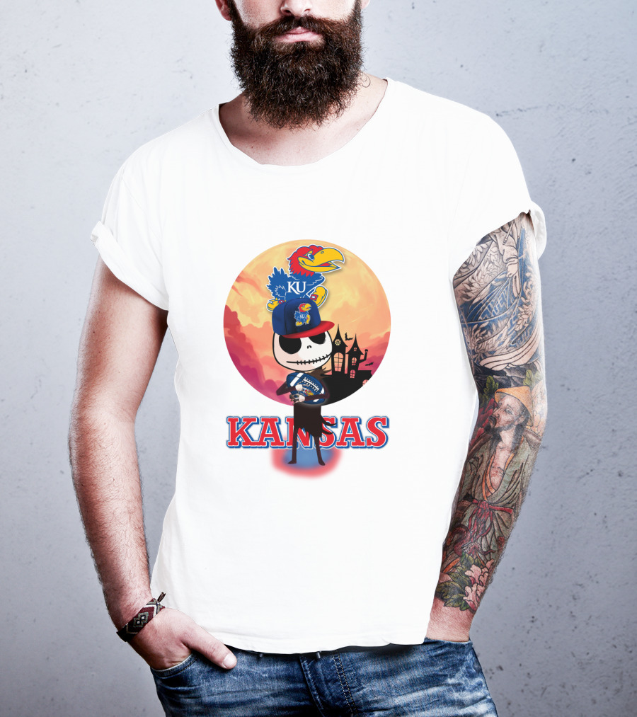 Kansas Jayhawks Jack Skellington Halloween Fan Gear T-Shirt