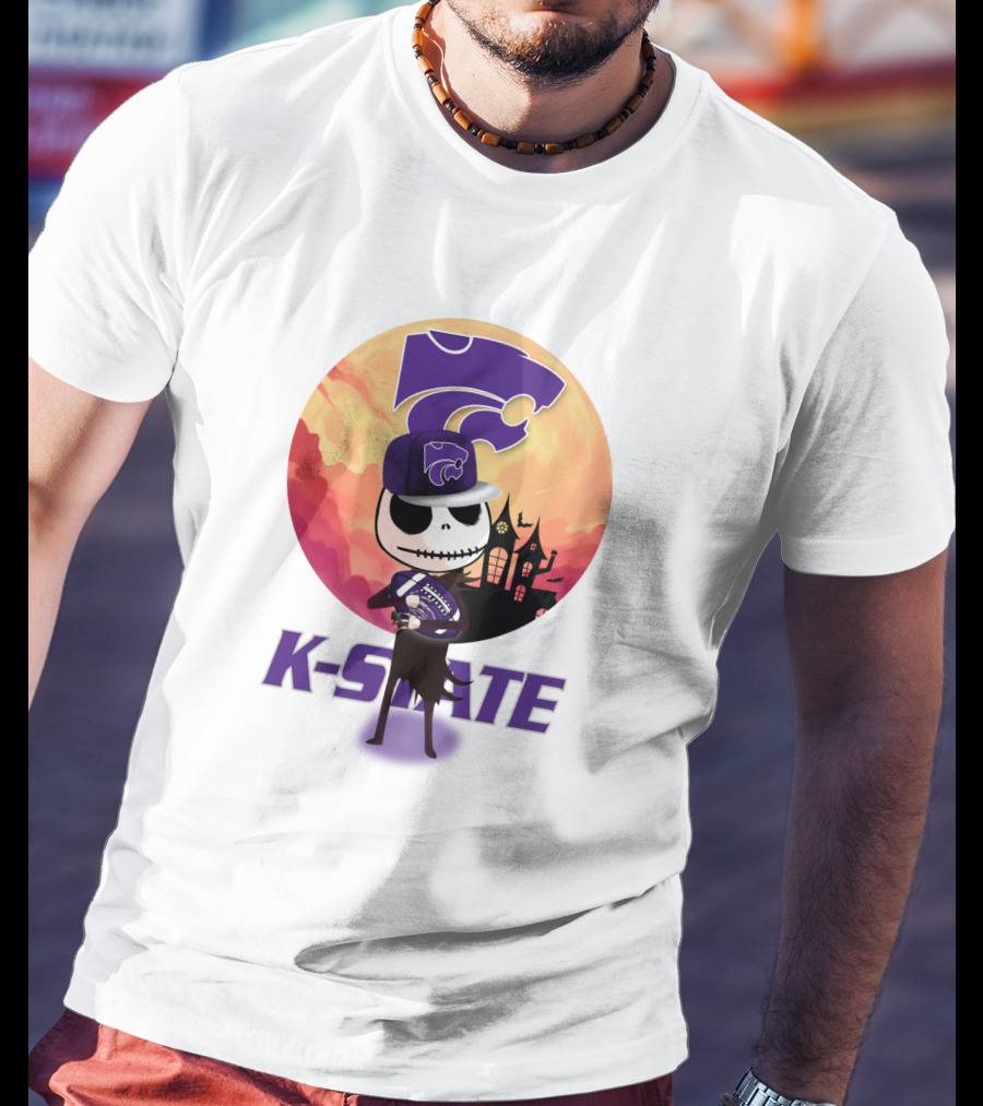 K-State Wildcats Jack-O-Lantern Halloween Sunset Scene T-Shirt