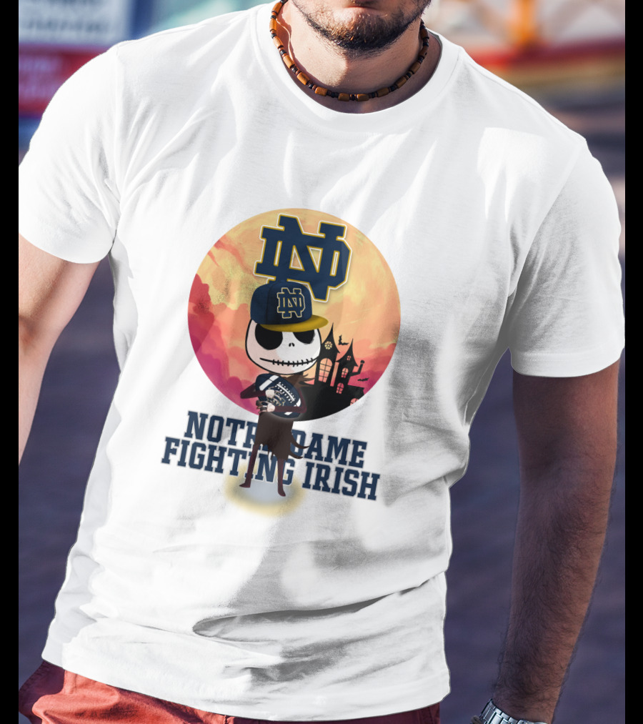 Notre Dame Fighting Irish Skull Fan With Stadium And Nd Cap T-Shirt