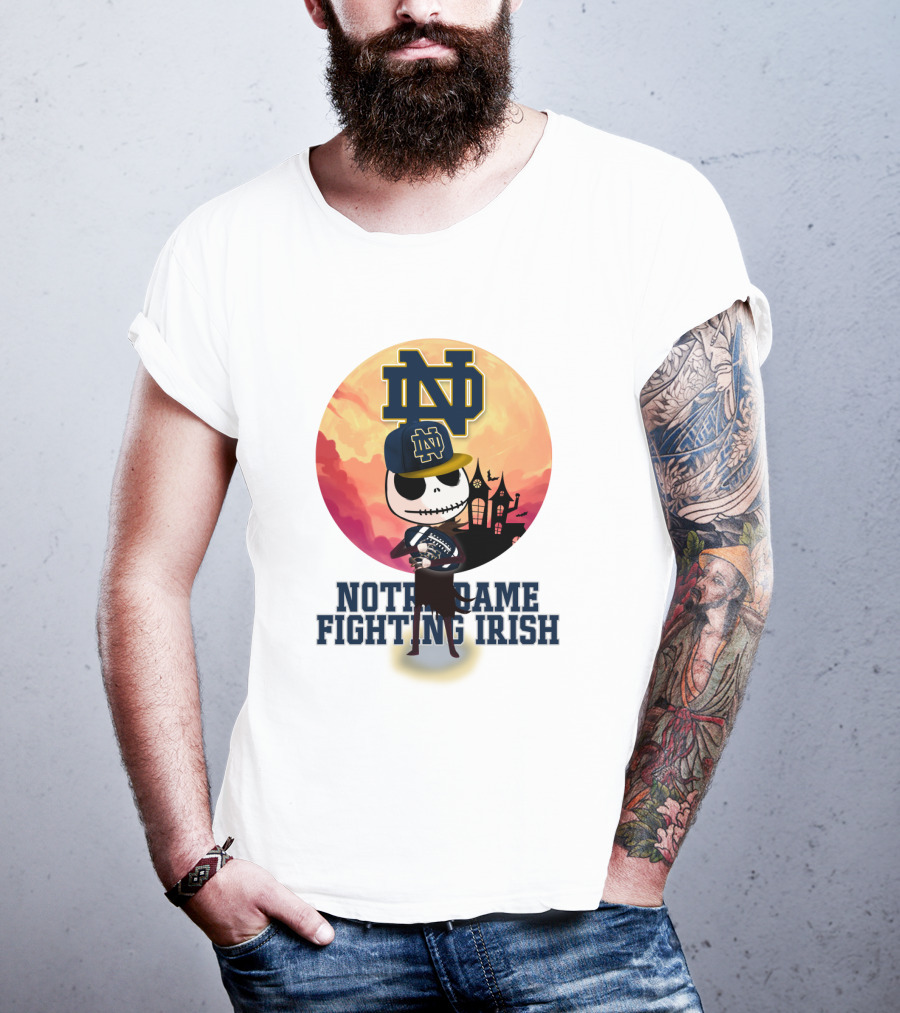 Notre Dame Fighting Irish Skull Fan With Stadium And Nd Cap T-Shirt