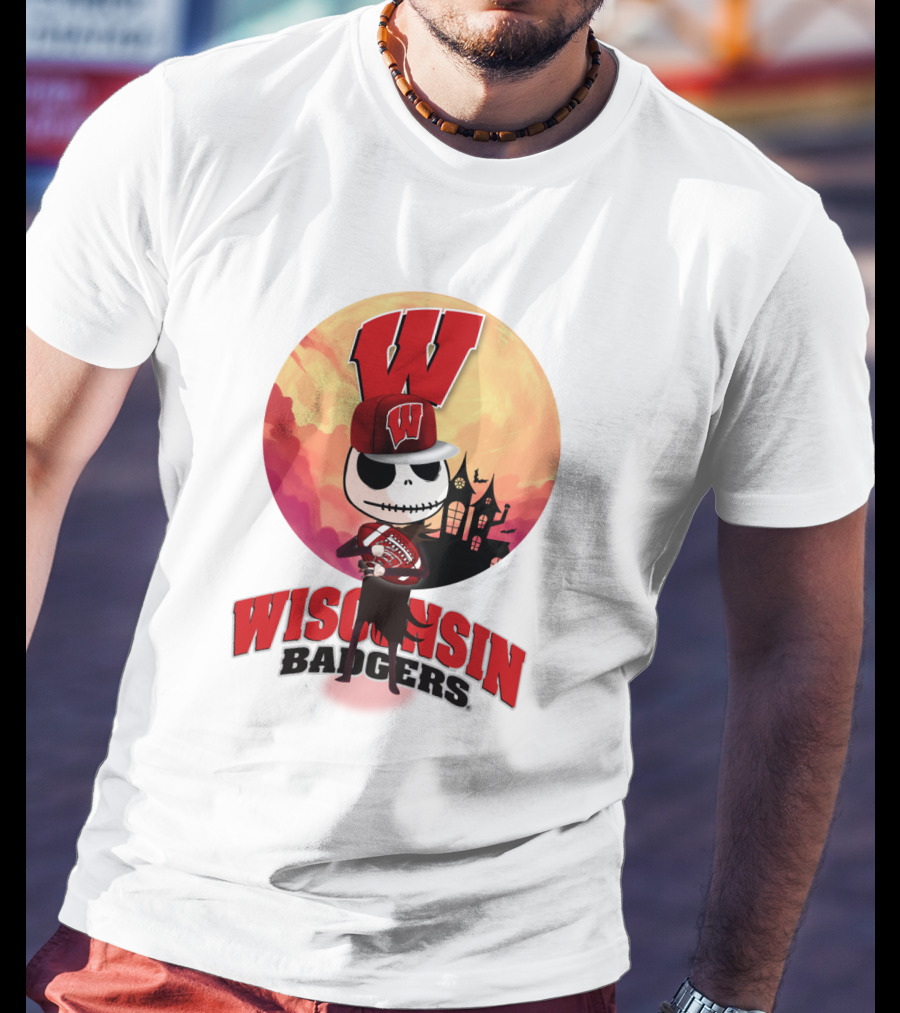 Wisconsin Badgers Halloween Skeleton T-Shirt