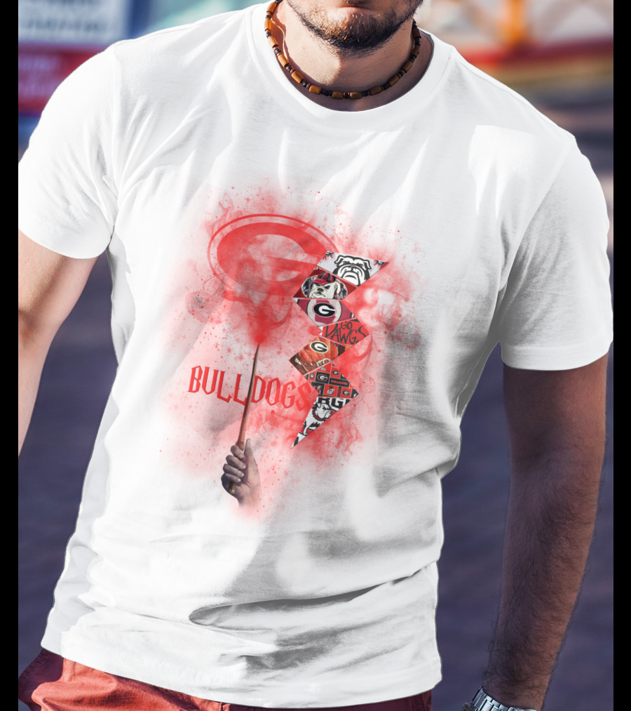 Georgia Bulldogs Logo 60 Dawgs Hand Holding Red Smoke Wand T-Shirt