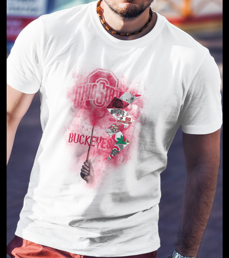 Ohio State Buckeyes Logo And Symbols Collage With Scarlet Smoke T-Shirt