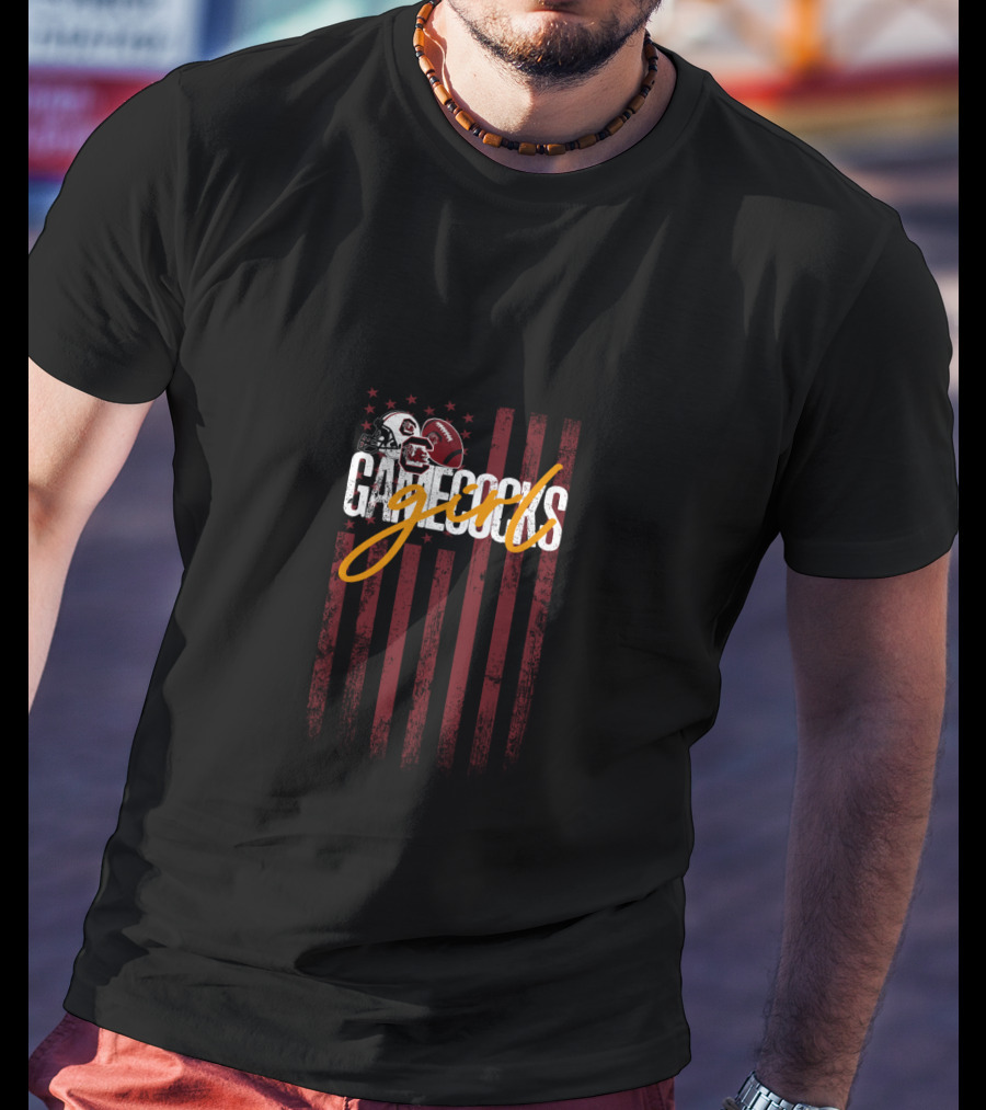 Gamecocks Football Flag Helmet Stars Stripes T-Shirt