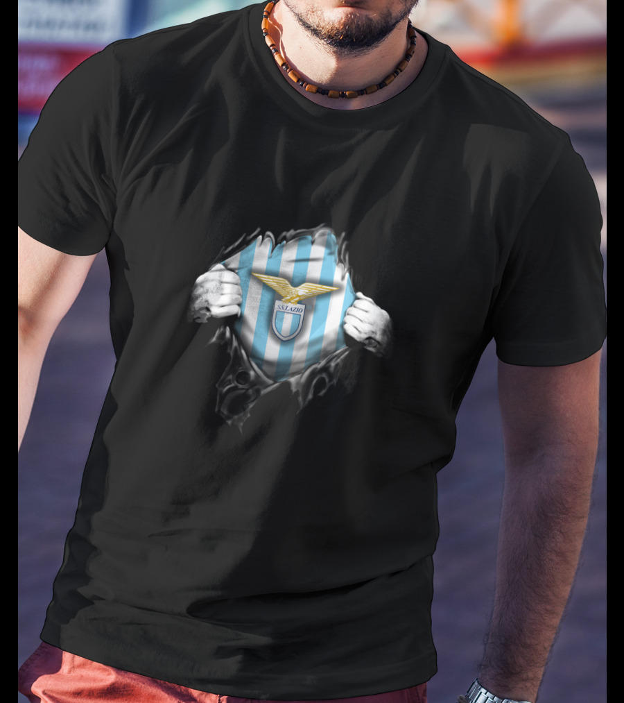 Ss Lazio Eagle Emblem On Blue Striped Background Ditsa1004-Lazio T-Shirt