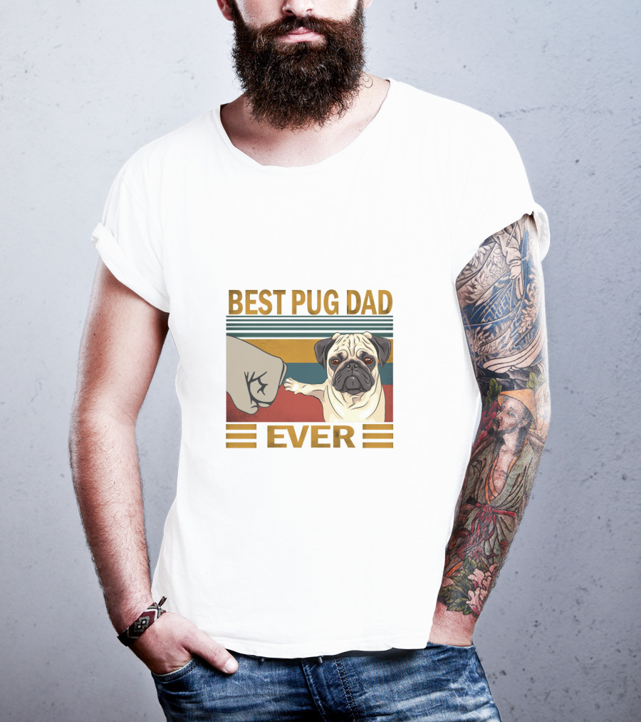 Best Pug Dad Ever Fist Bump Retro Style T-Shirt