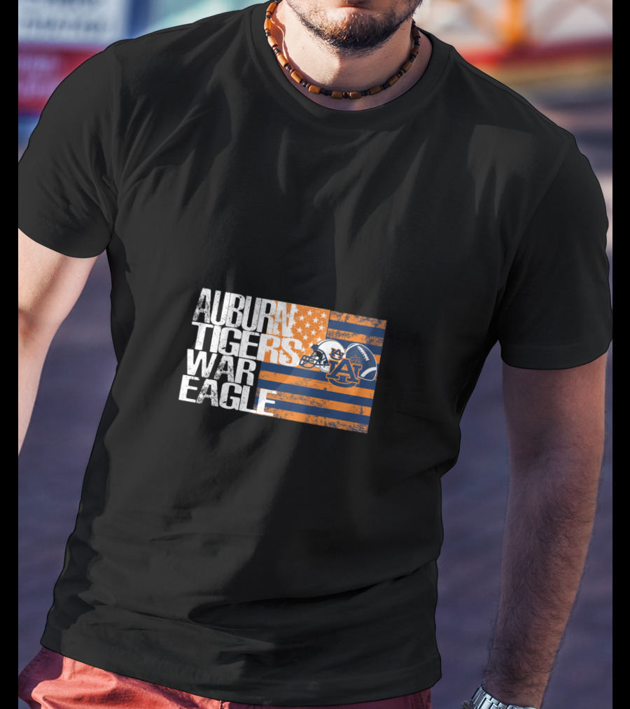 Auburn Tigers War Eagle American Flag Football Helmet T-Shirt