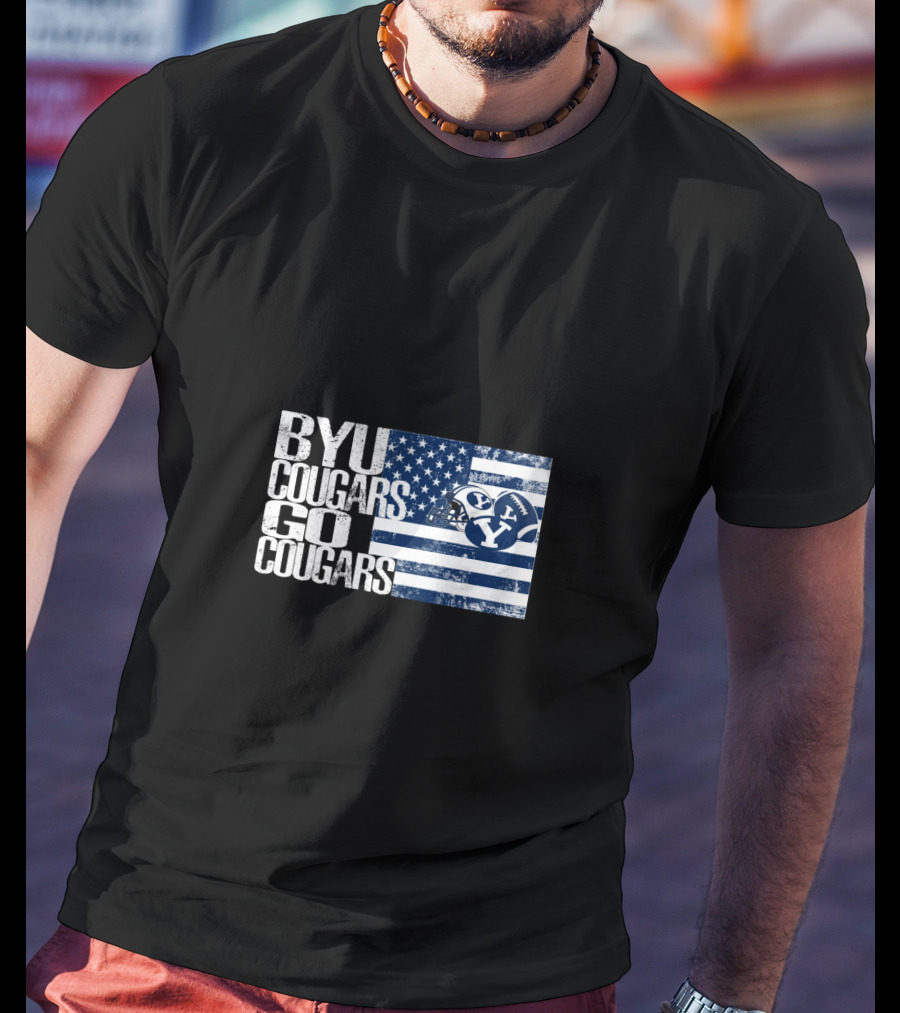 Byu Cougars Go Cougars American Flag T-Shirt
