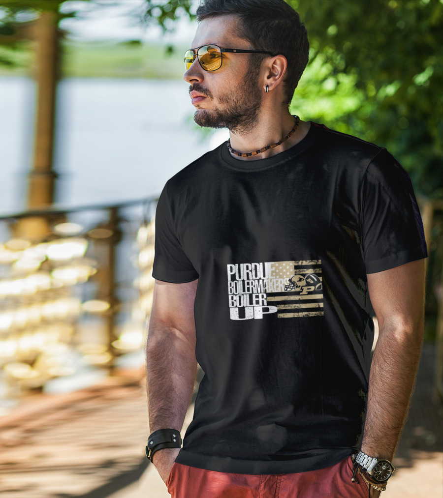 Purdue Boilermakers Boiler Up American Flag Football Helmet T-Shirt