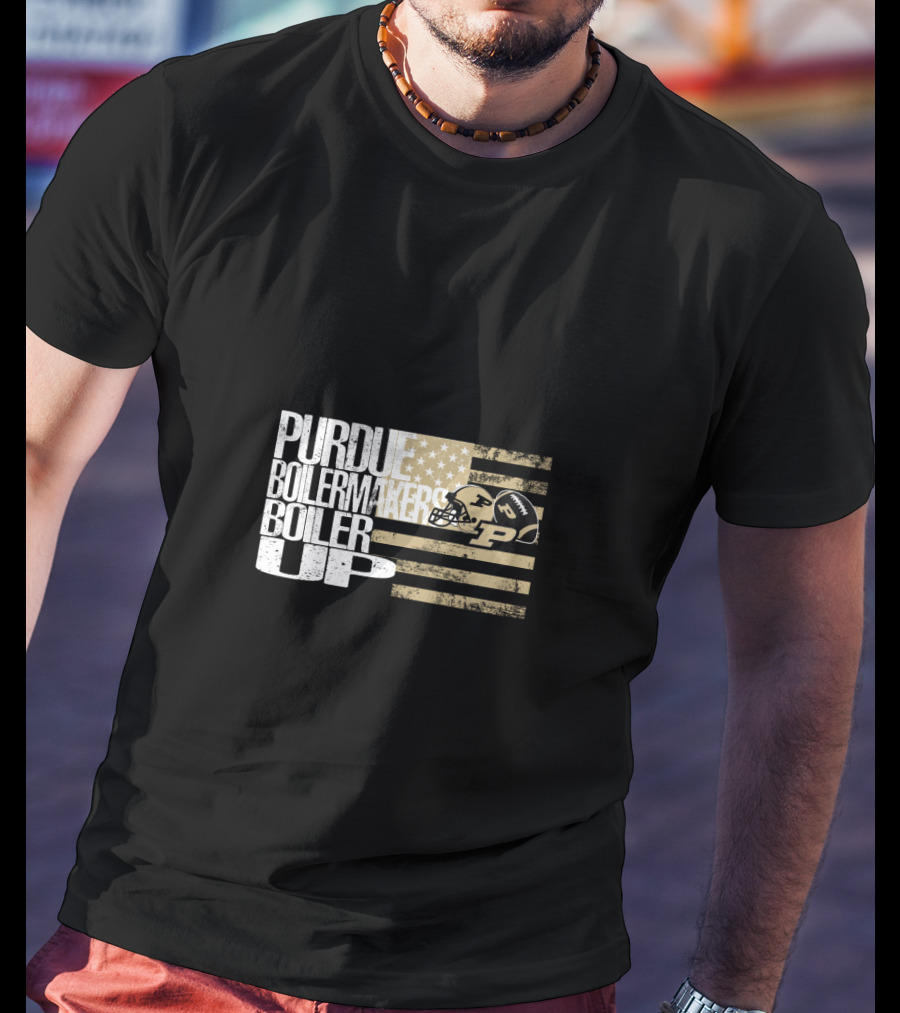Purdue Boilermakers Boiler Up American Flag Football Helmet T-Shirt