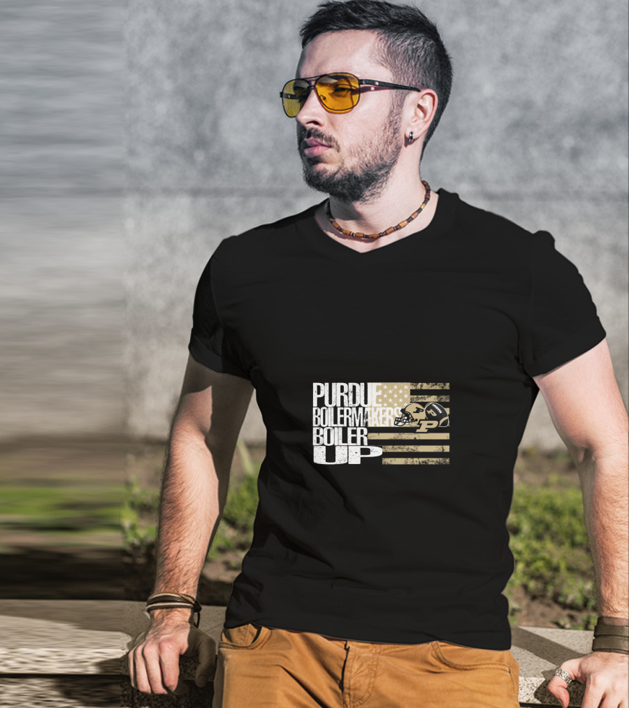 Purdue Boilermakers Boiler Up American Flag Football Helmet T-Shirt