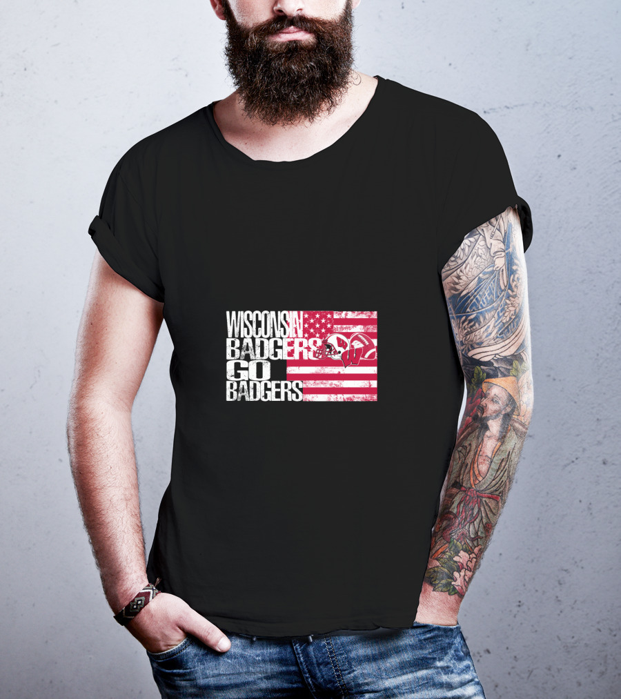 Wisconsin Badgers Go Badgers American Flag Helmet T-Shirt