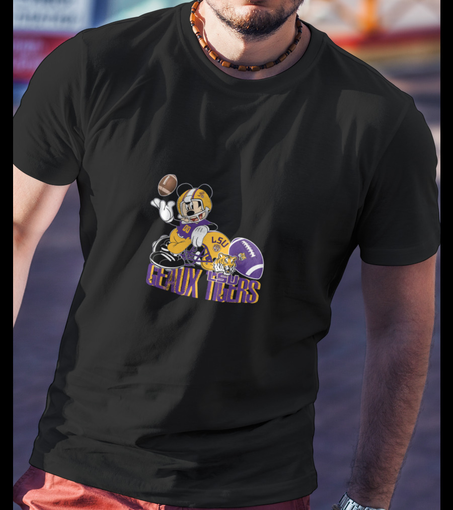 Lsu Geaux Tigers Football Mickey Lsu Tiger Helmet And Football T-Shirt