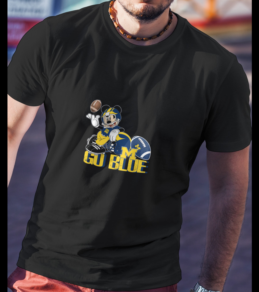 Mickey Mouse University Of Michigan Go Blue Football T-Shirt
