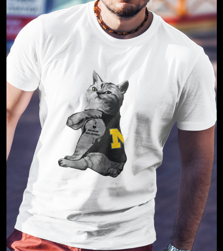 Michigan Wolverines Cat With Yellow Block M T-Shirt