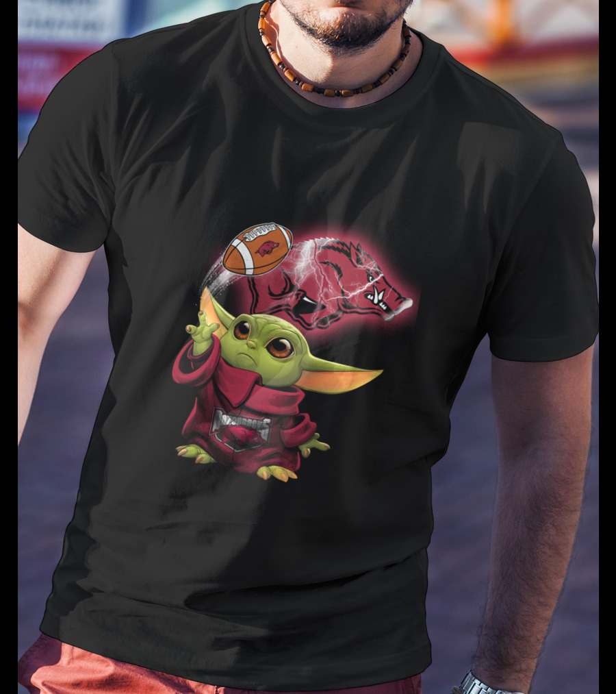 Baby Yoda Razorbacks Football Magic Charm T-Shirt