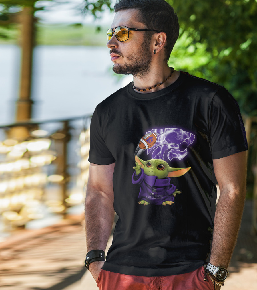 K-State Baby Yoda Holding Kansas State Football T-Shirt