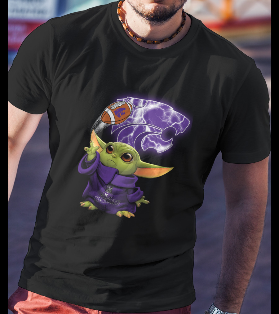 K-State Baby Yoda Holding Kansas State Football T-Shirt
