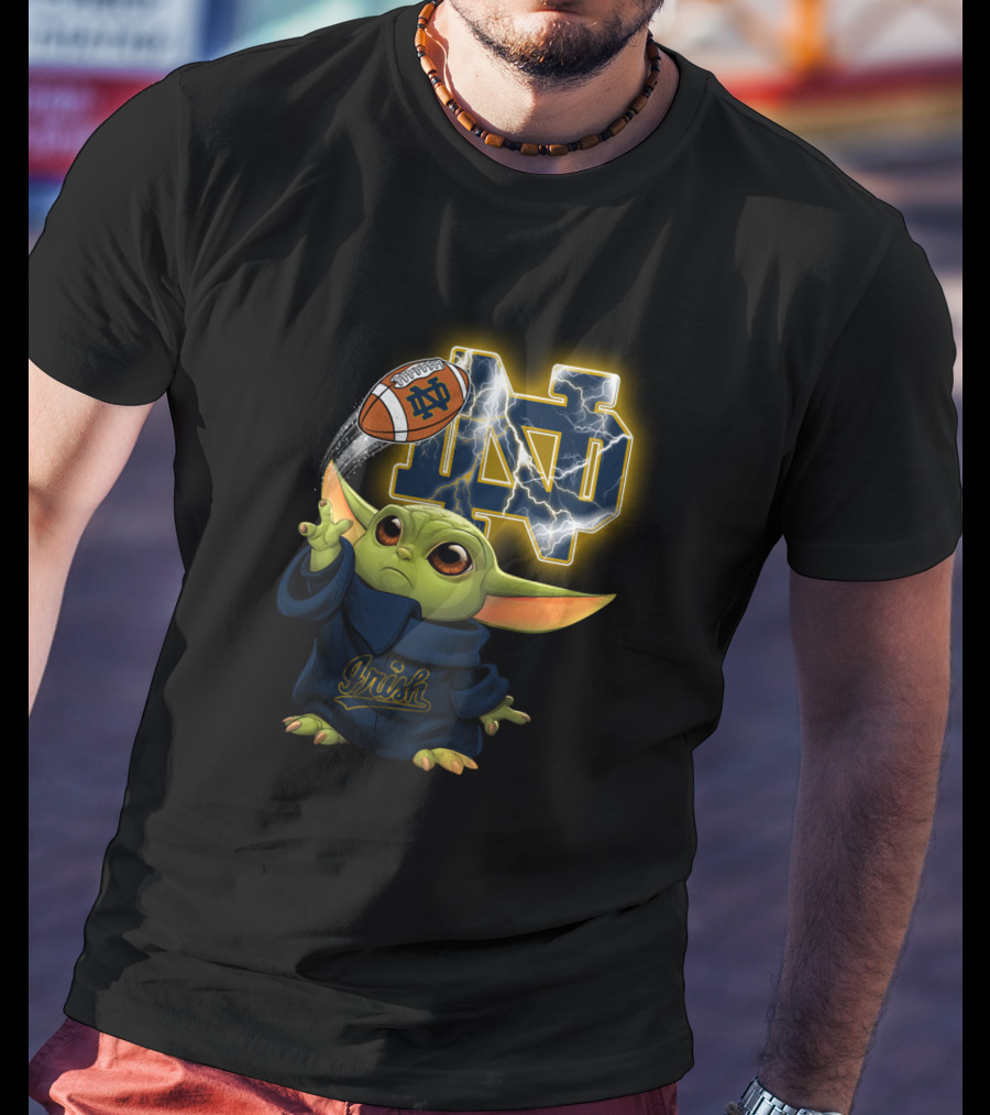 Notre Dame Irish Baby Yoda Football Lightning T-Shirt