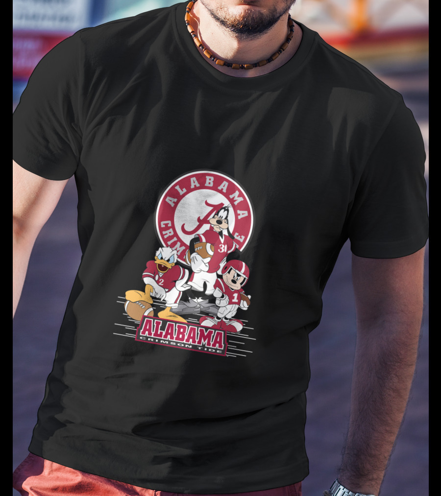 Alabama Crimson Tide Disney Characters Football Team Featuring Mickey Donald Goofy T-Shirt