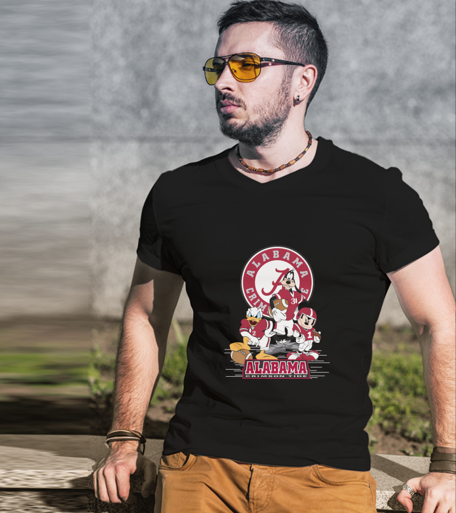 Alabama Crimson Tide Disney Characters Football Team Featuring Mickey Donald Goofy T-Shirt