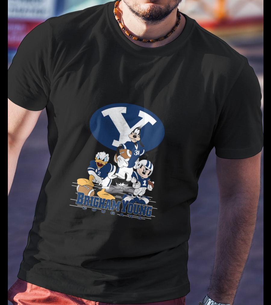 Brigham Young Cougars Mickey Donald Goofy Football Team T-Shirt