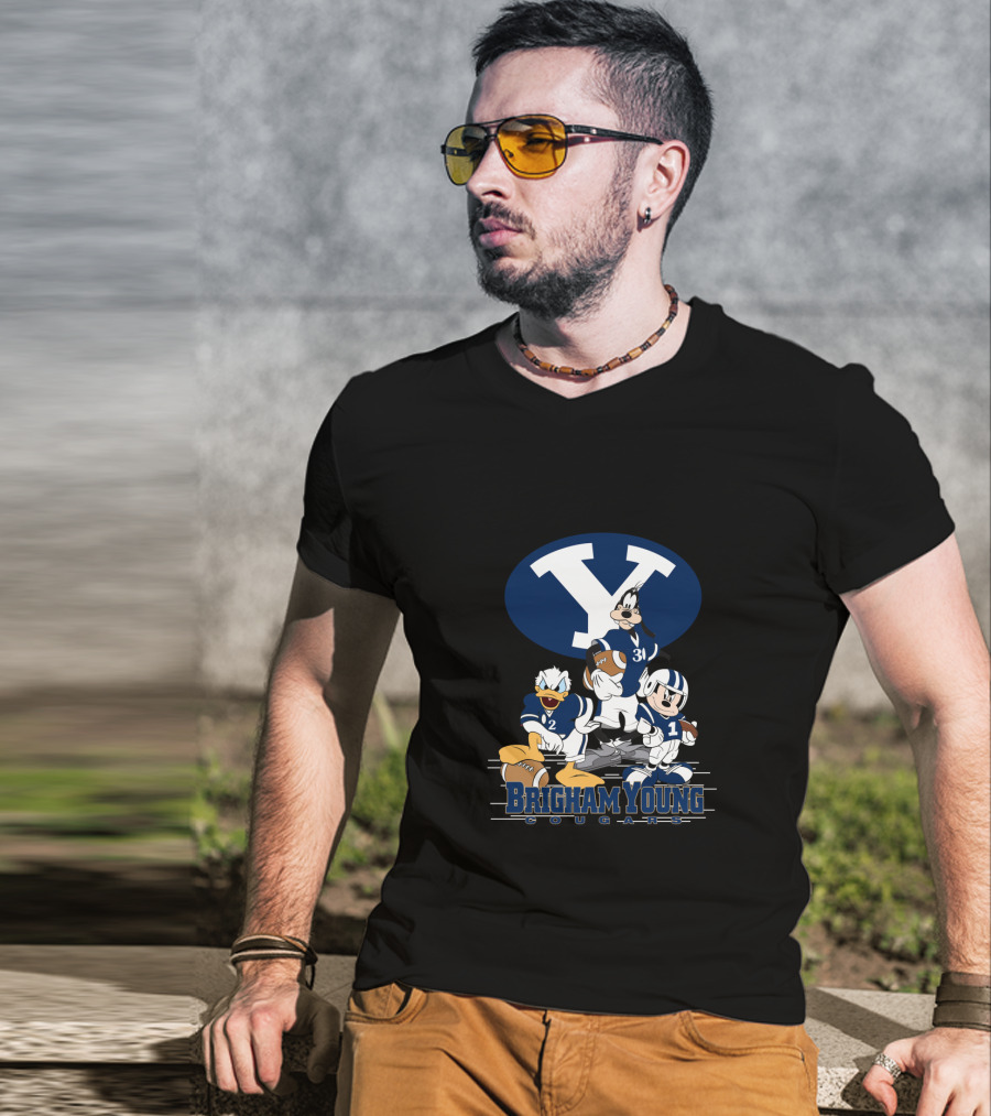 Brigham Young Cougars Mickey Donald Goofy Football Team T-Shirt