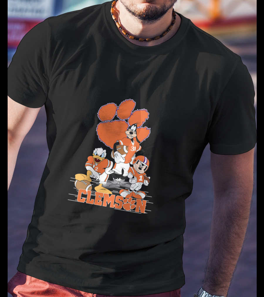 Clemson Disney Characters Football Team Mickey Donald Goofy Paws T-Shirt