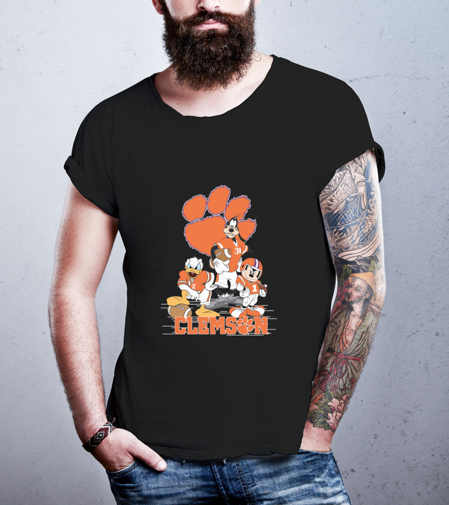 Clemson Disney Characters Football Team Mickey Donald Goofy Paws T-Shirt