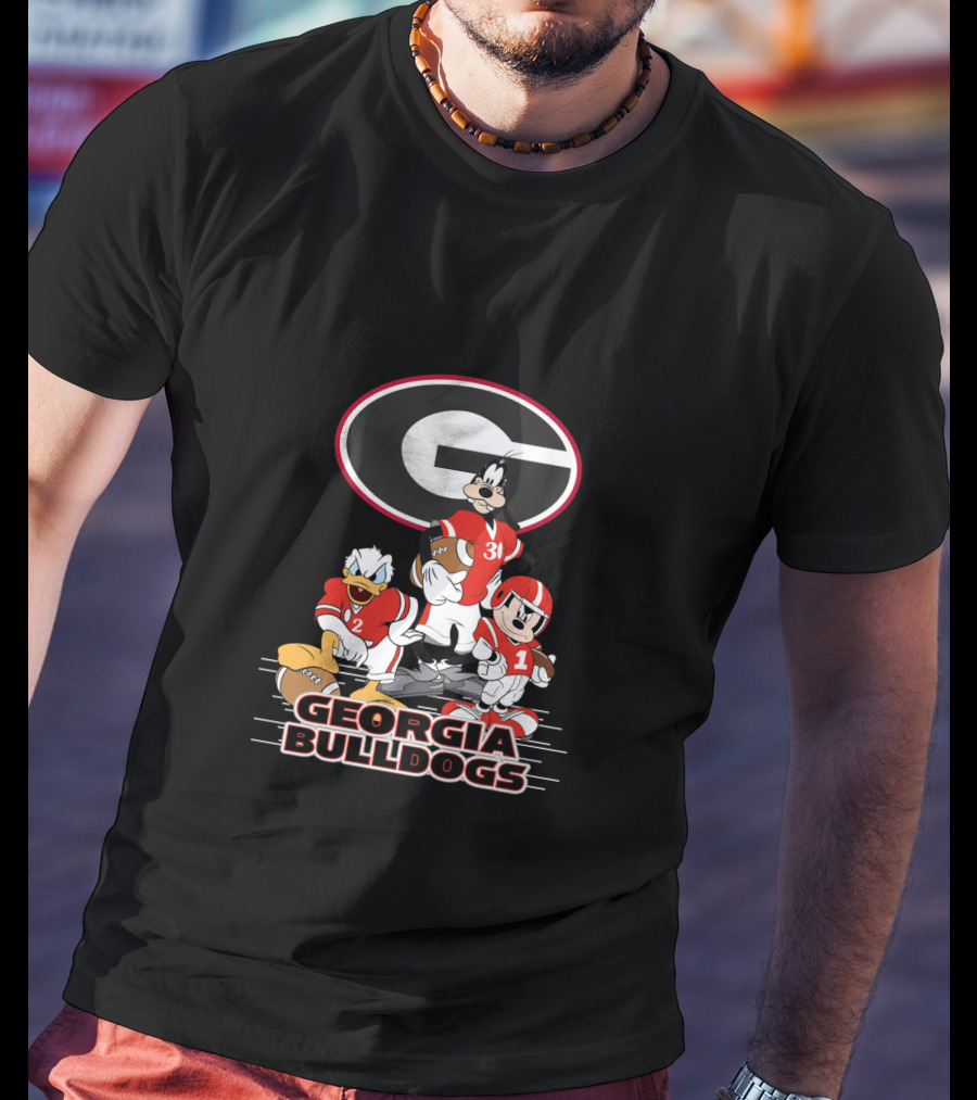 Georgia Bulldogs Disney Characters Football Collaboration T-Shirt