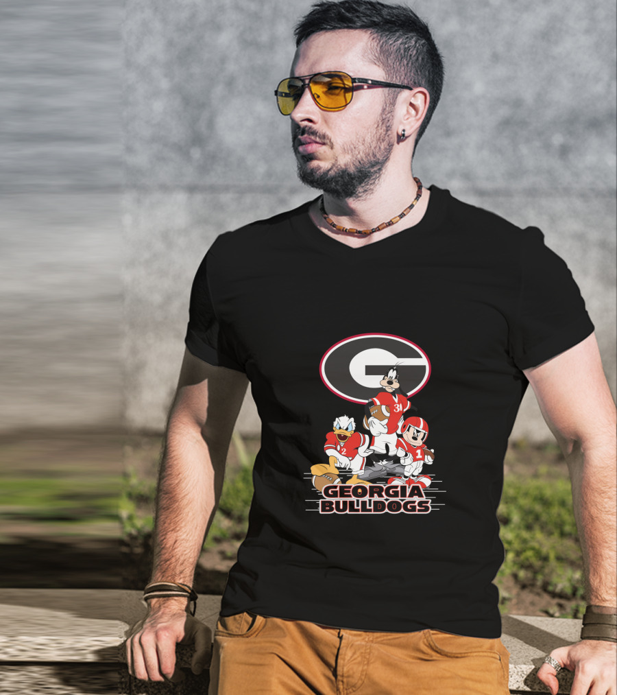 Georgia Bulldogs Disney Characters Football Collaboration T-Shirt