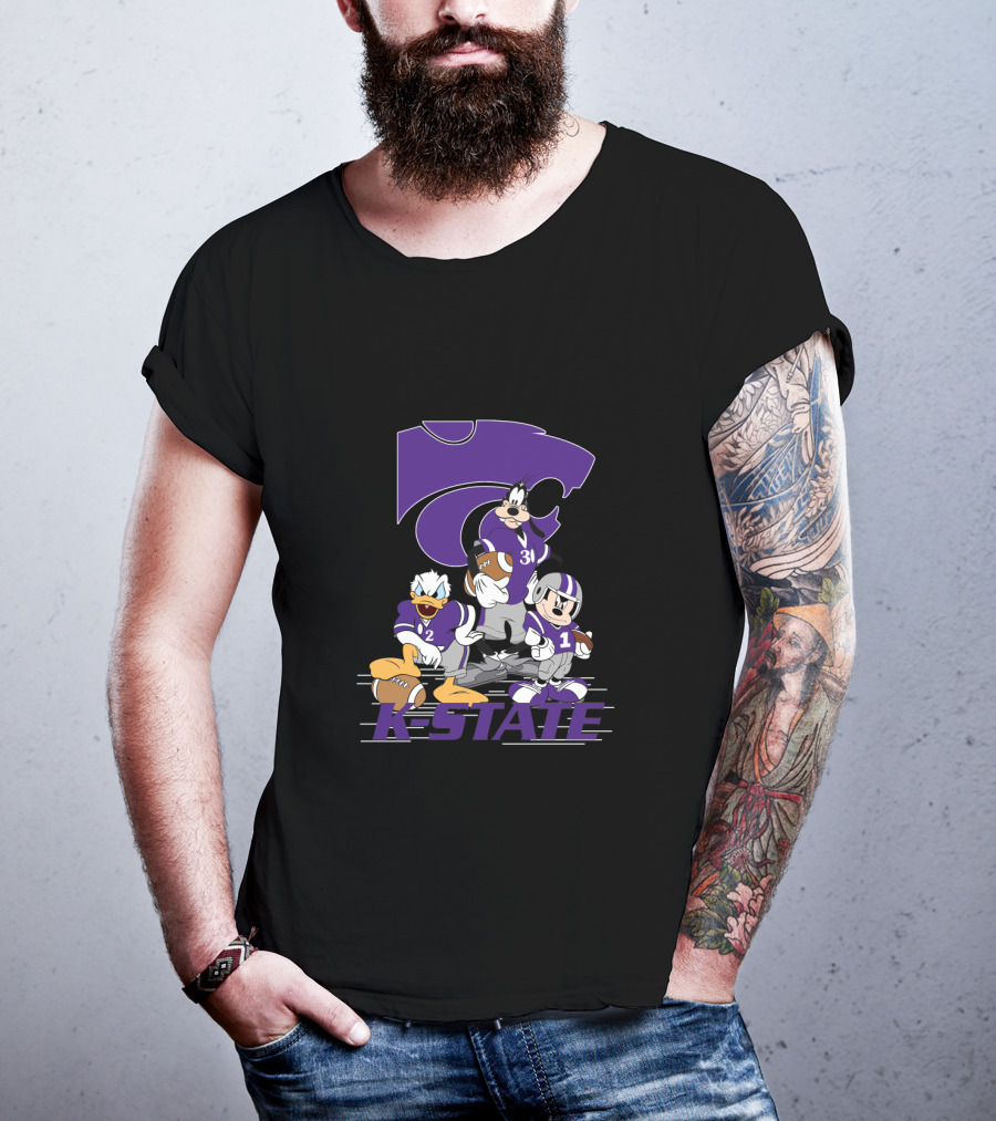 K-State Wildcats Football Characters With Ksu Powercat Logo Chtnca10009 T-Shirt