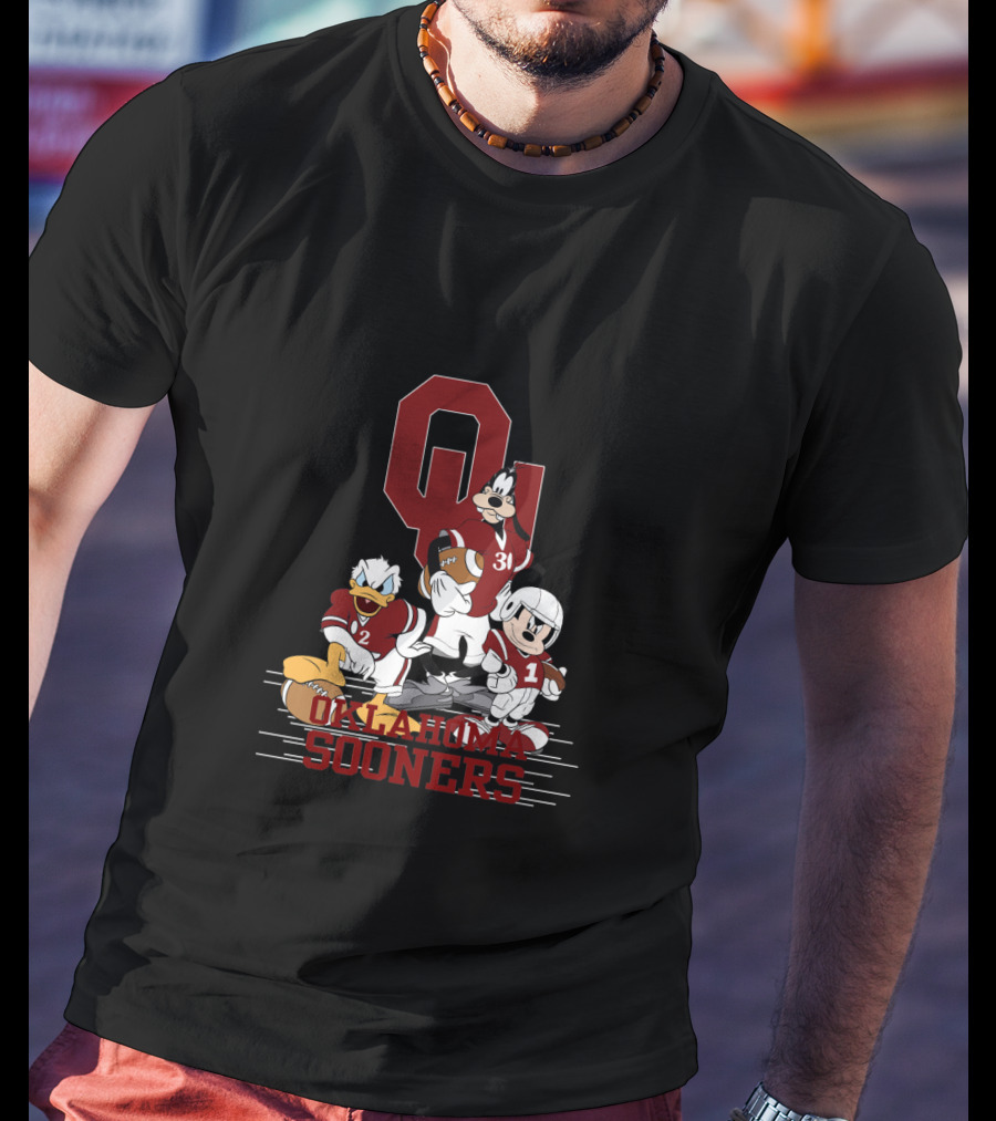 Oklahoma Sooners Disney Characters Football Team Collaboration Chtnca10012 T-Shirt
