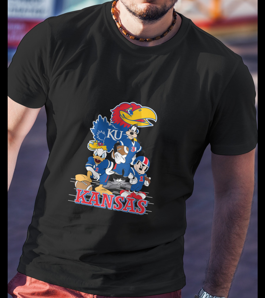 Kansas Ku Jayhawks Disney Characters Football Team Collab T-Shirt