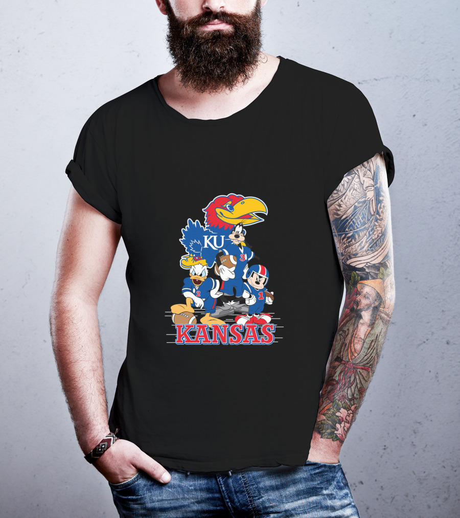 Kansas Ku Jayhawks Disney Characters Football Team Collab T-Shirt