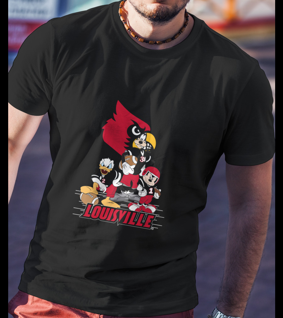 Louisville Cardinals Disney Characters Mickey Donald Goofy Football T-Shirt