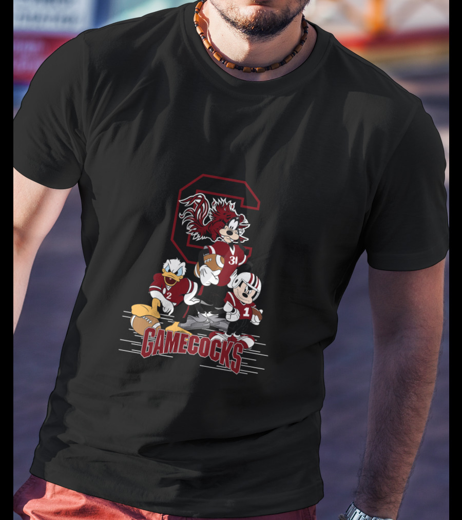 Chtnca10027 South Carolina Gamecocks Mickey Mouse Donald Duck Goofy Football T-Shirt