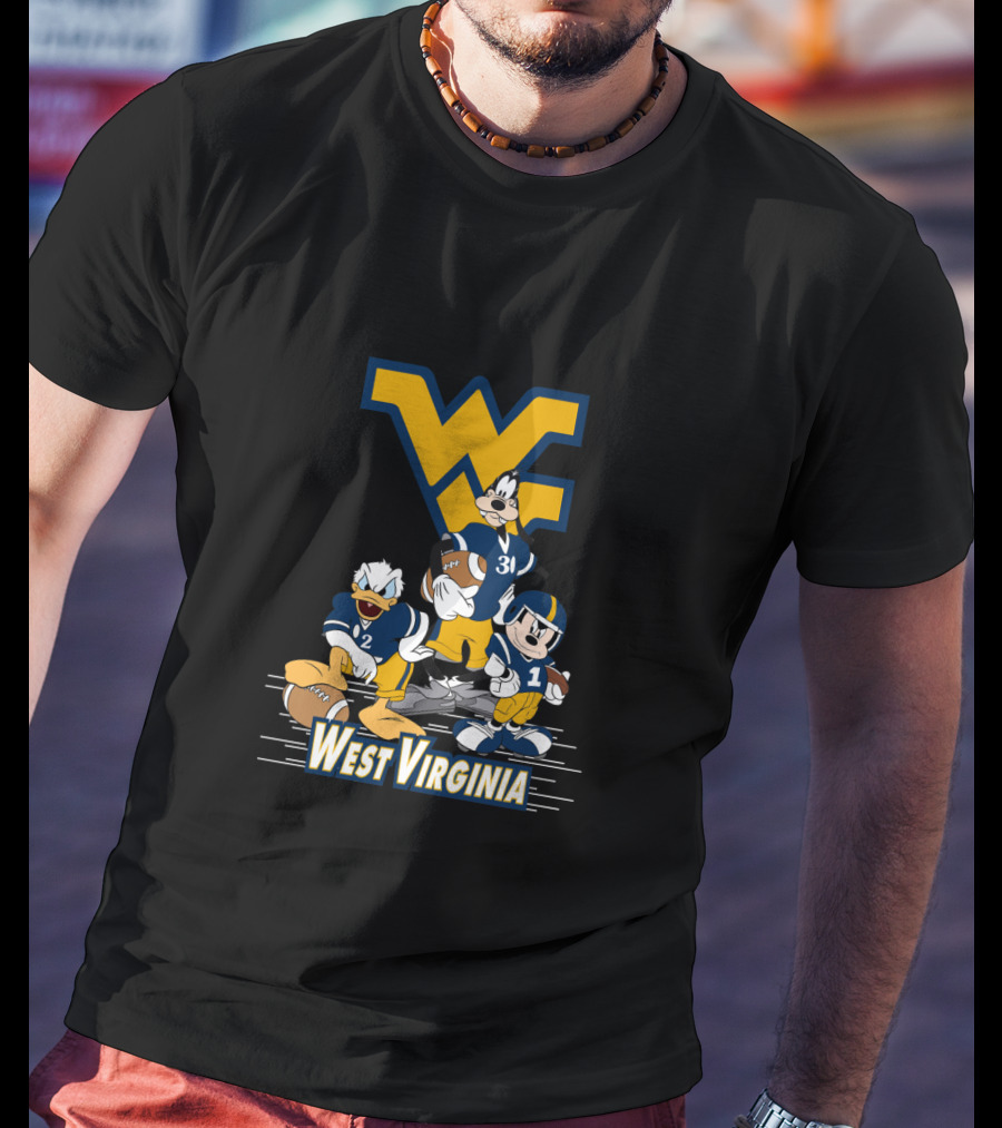 Disney Characters West Virginia Football Team Mickey Donald Goofy Wvu T-Shirt
