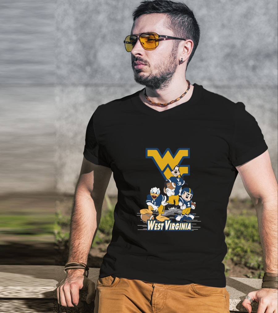Disney Characters West Virginia Football Team Mickey Donald Goofy Wvu T-Shirt