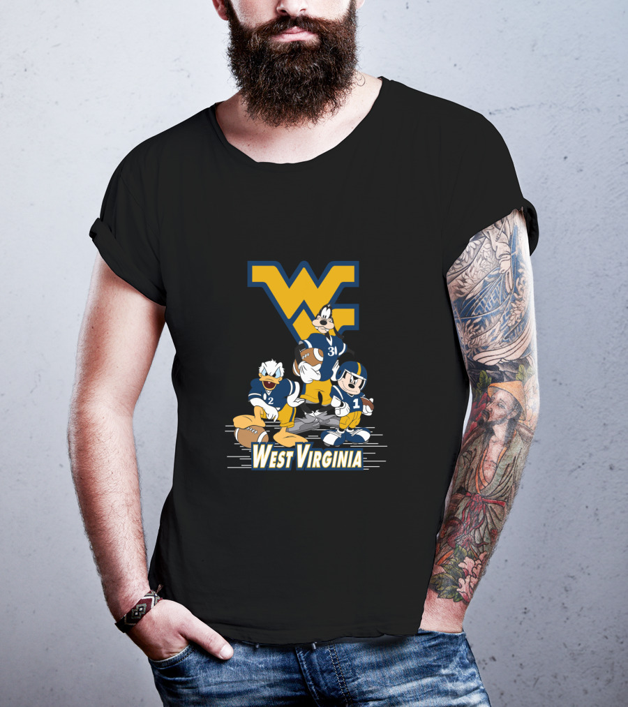 Disney Characters West Virginia Football Team Mickey Donald Goofy Wvu T-Shirt