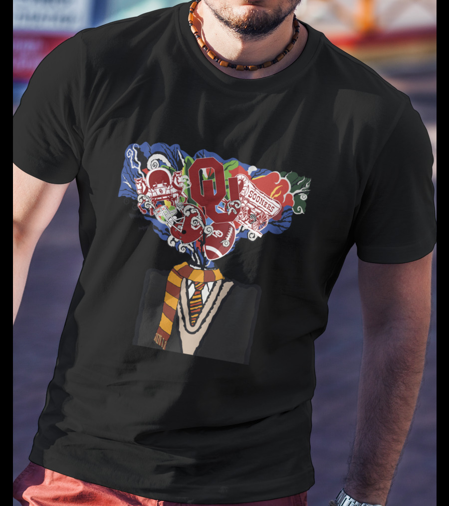 Oklahoma Sooners Football Head Filled With Iconic Symbols And Colors T-Shirt