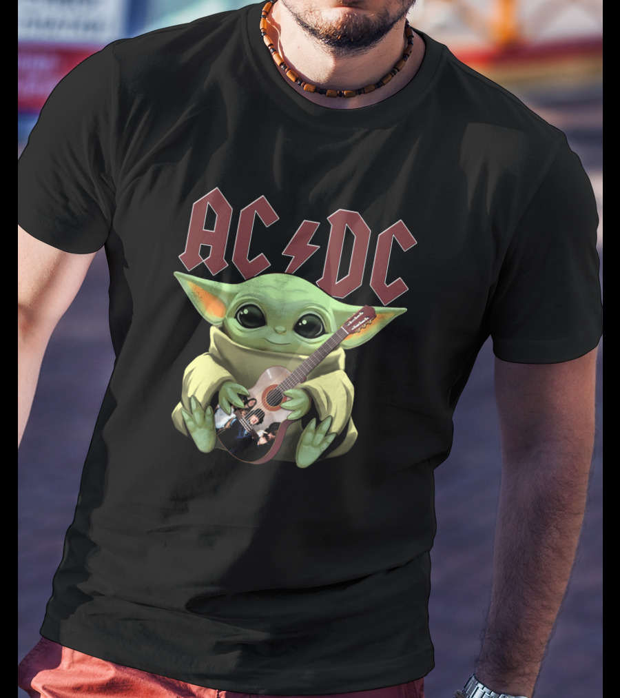 ACDC YODA Playing Guitar Grogu Mashup T-Shirt