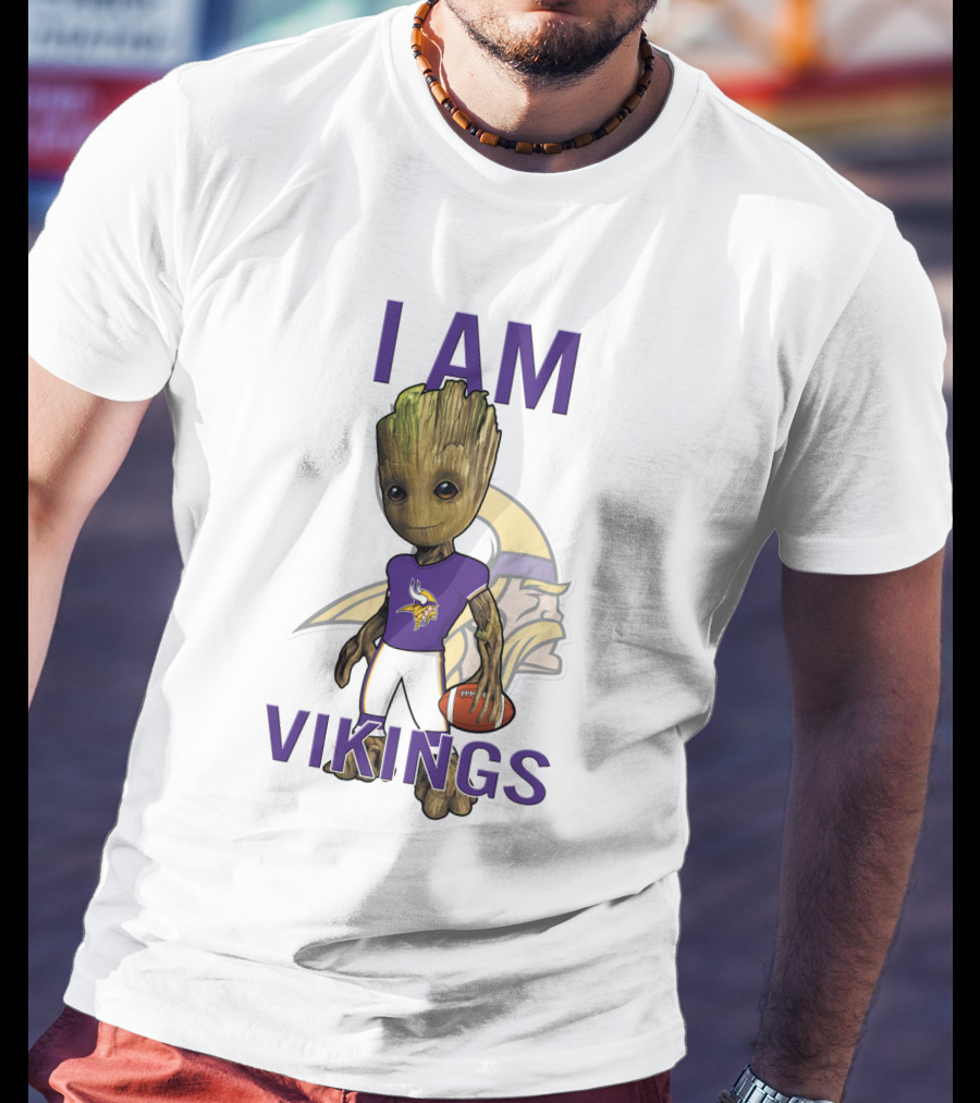 I Am Groot Minnesota Vikings Fan Holding Football T-Shirt