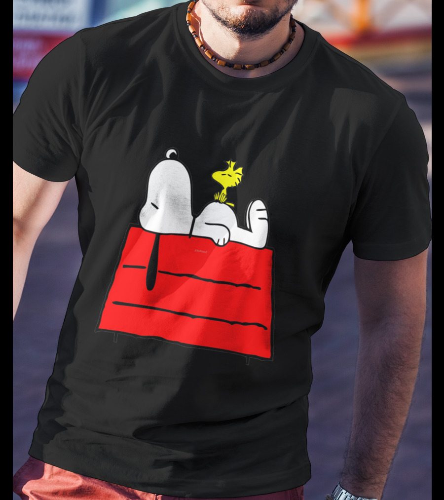 Snoopy Sleeping On Red Doghouse With Woodstock T-Shirt