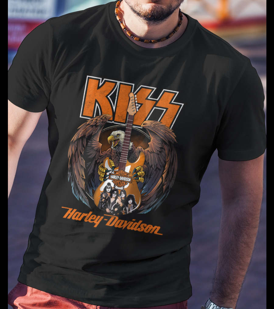Kiss Harley Davidson Motorcycles Eagle Guitar Band Members T-Shirt