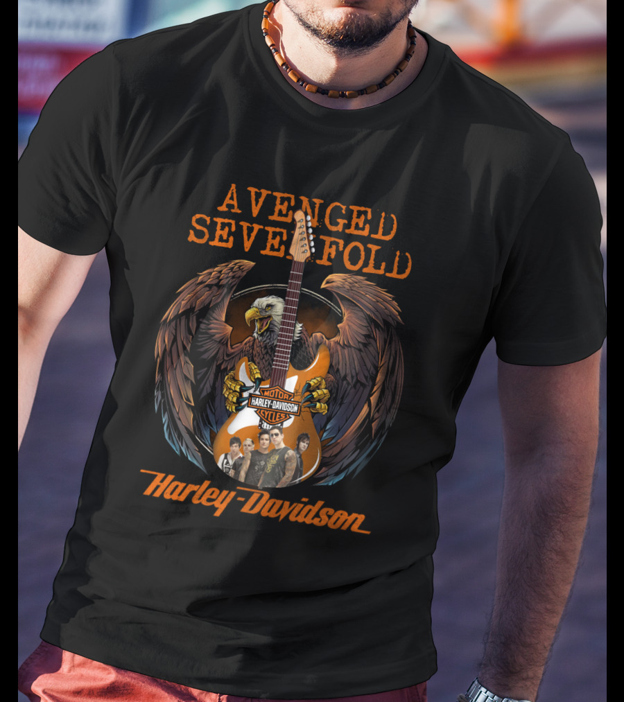 Avenged Sevenfold Harley Davidson Motorcycyles Eagle Guitar Artwork T-Shirt