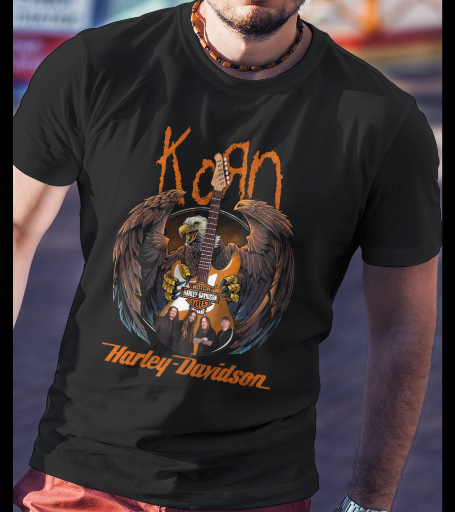 Korn Harley Davidson Motorcycles Eagle Guitar T-Shirt