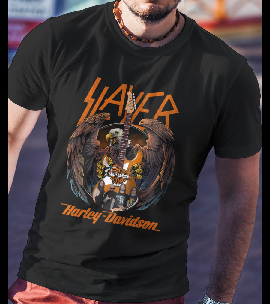 Slayer Harley Davidson Motorcycles Eagle Guitar T-Shirt