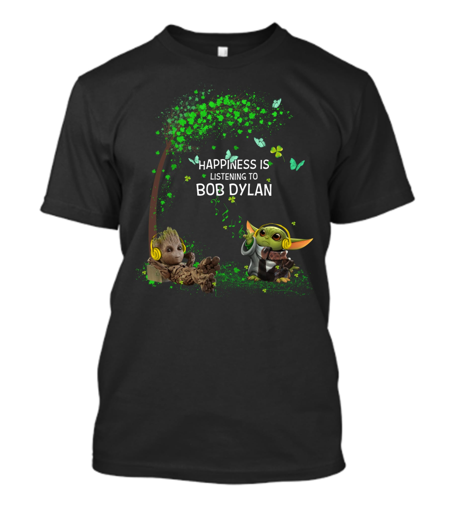 Happiness Is Listening To Bob Dylan With Yd 1 And Baby Yoda T-Shirt